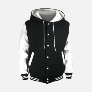 Black And White Hooded Varsity Jacket
