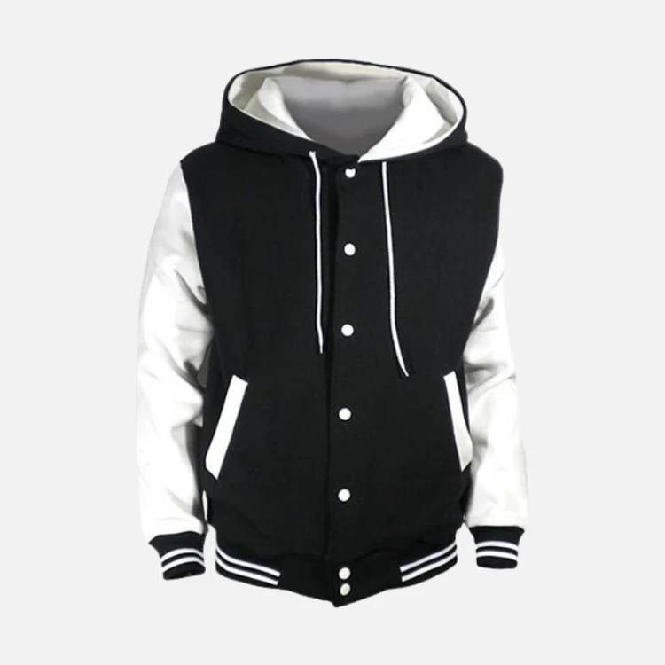 Black And White Hooded Varsity Jacket Black And White Hooded Varsity Jacket