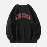 Black Chicago Letter Print Sweatshirt