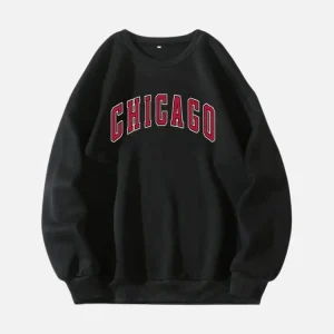 Black Chicago Letter Print Sweatshirt