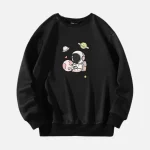 Black Cute Astronaut Print Sweatshirt