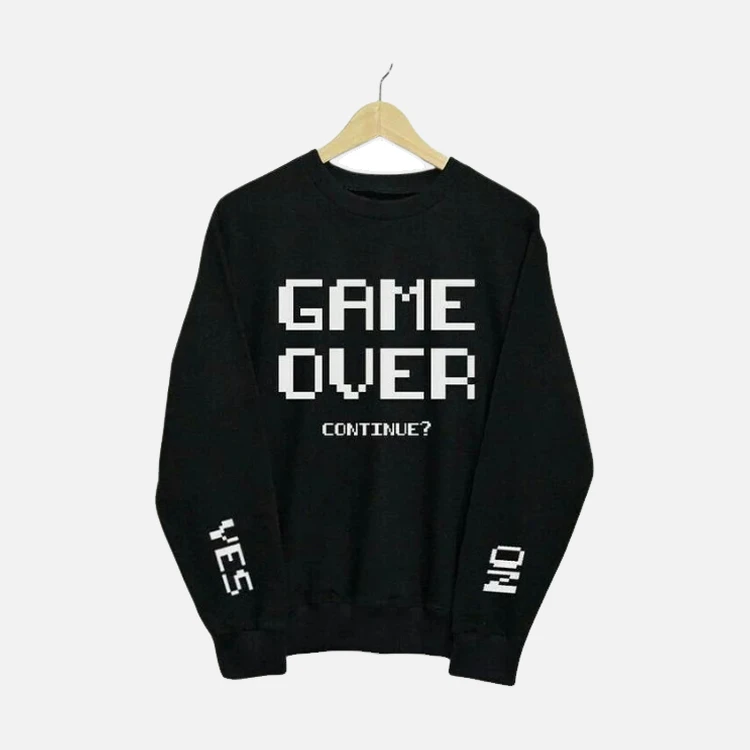 Black Game Over Continue Sweatshirt Black Game Over Continue Sweatshirt