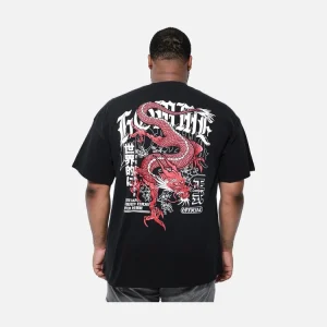 Black Red Dragon Back Print T-Shirt