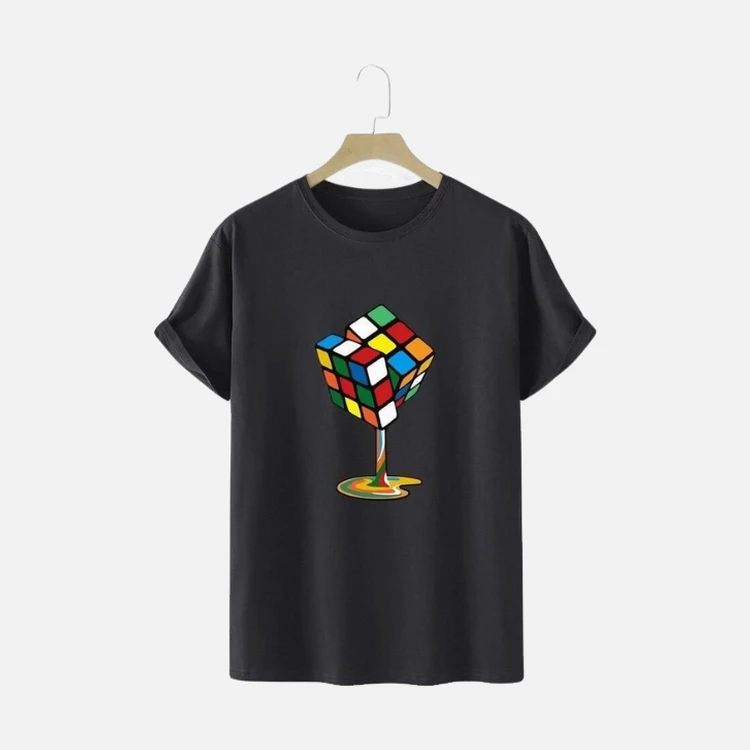 Black Rubik Cube Graphic T-Shirt Black Rubik Cube Graphic T-Shirt