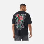 Black Worldwide Rose Back Print T-Shirt