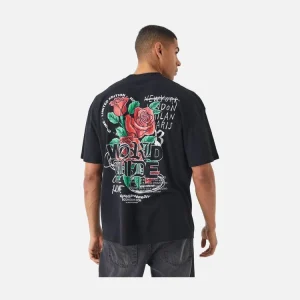 Black Worldwide Rose Back Print T-Shirt
