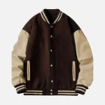 Brown And Beige Letterman Varsity Jacket