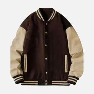 Brown And Beige Letterman Varsity Jacket