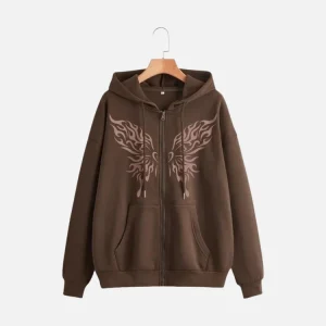 Brown Butterfly Wing Zip Up Hoodie
