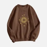 Brown Celestial Sun Print Oversized Sweatshirt