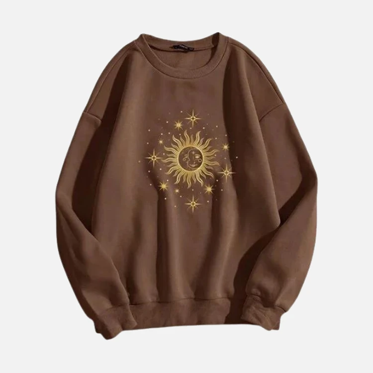 Brown Celestial Sun Print Oversized Sweatshirt Brown Celestial Sun Print Oversized Sweatshirt