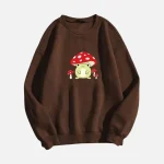 Brown Mushroom Frog Print Sweatshirt