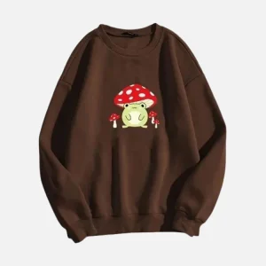 Brown Mushroom Frog Print Sweatshirt