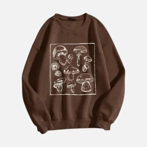 Brown Mushroom Sketch Print Sweatshirt