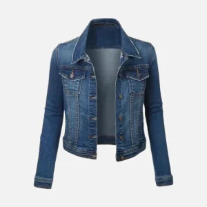 Fitted Cropped Dark Wash Denim Jacket