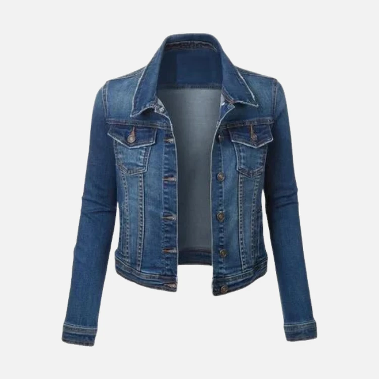 Fitted Cropped Dark Wash Denim Jacket Fitted Cropped Dark Wash Denim Jacket