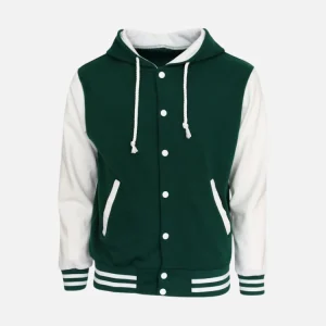 Forest Green Hooded Varsity Jacket