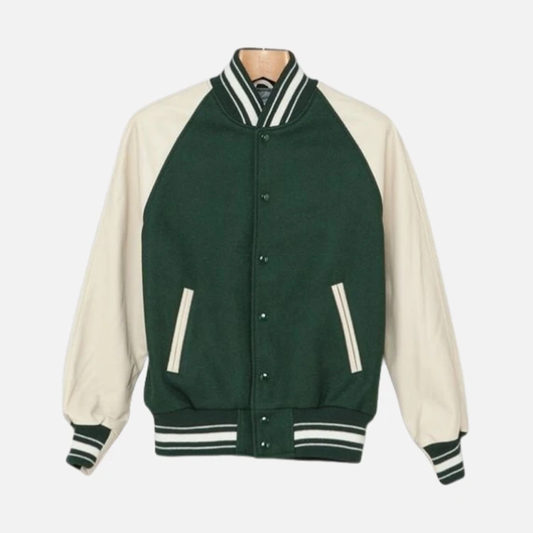 Green And Cream Raglan Varsity Jacket Green And Cream Raglan Varsity Jacket