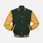 Green And Gold Leather Sleeve Varsity Jacket