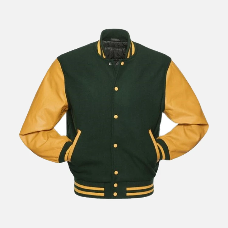 Green And Gold Leather Sleeve Varsity Jacket Green And Gold Leather Sleeve Varsity Jacket