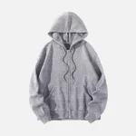 Grey Basic Zip Up Drawstring Hoodie