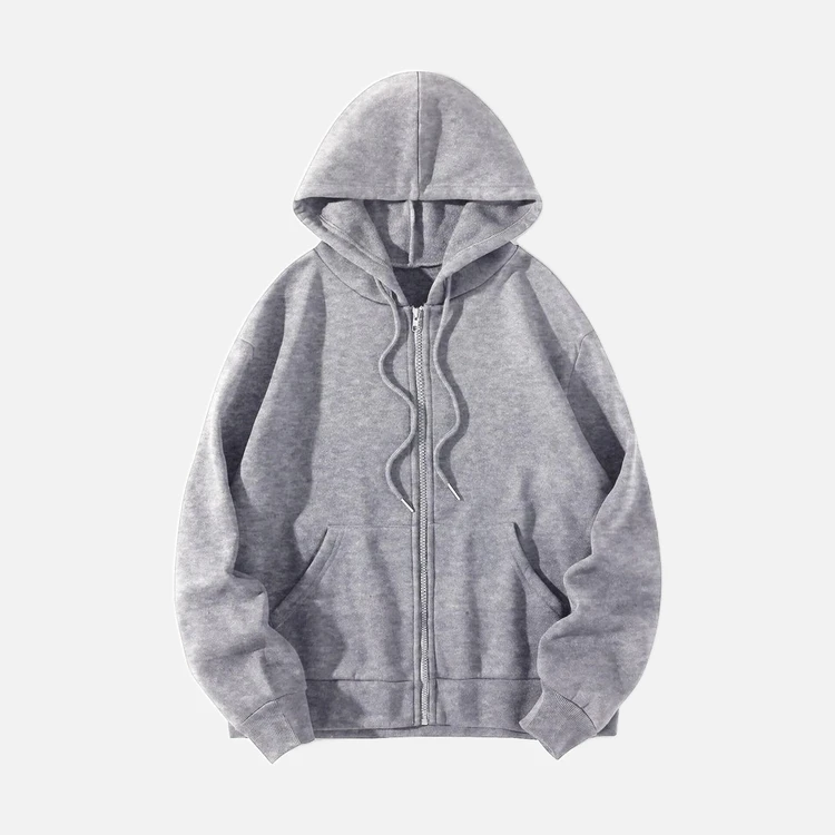 Grey Basic Zip Up Drawstring Hoodie Grey Basic Zip Up Drawstring Hoodie