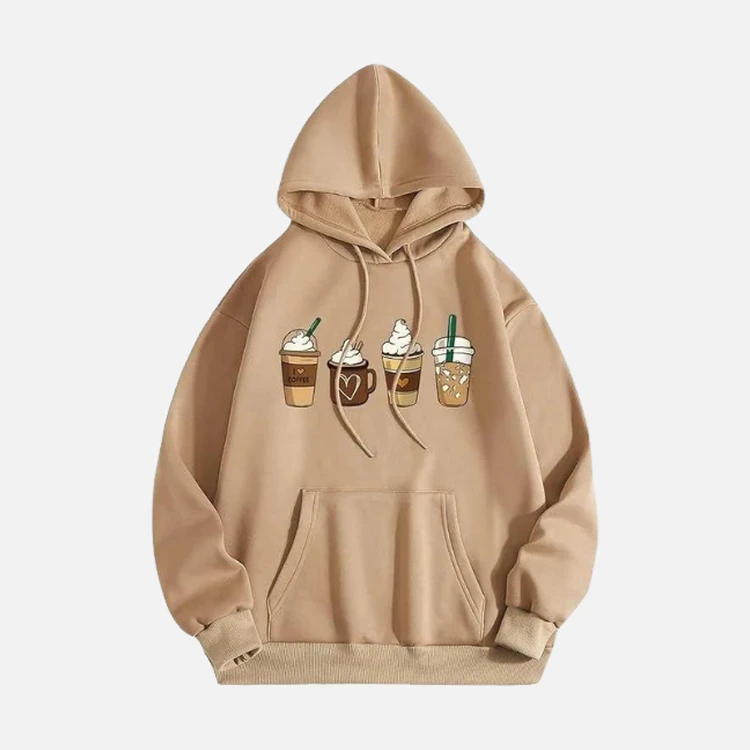 Khaki Iced Coffee Graphic Hoodie Khaki Iced Coffee Graphic Hoodie