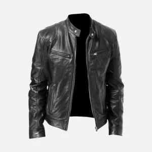 Mens Black Leather Cafe Racer Jacket