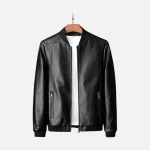Mens Black Stand Collar Leather Jacket