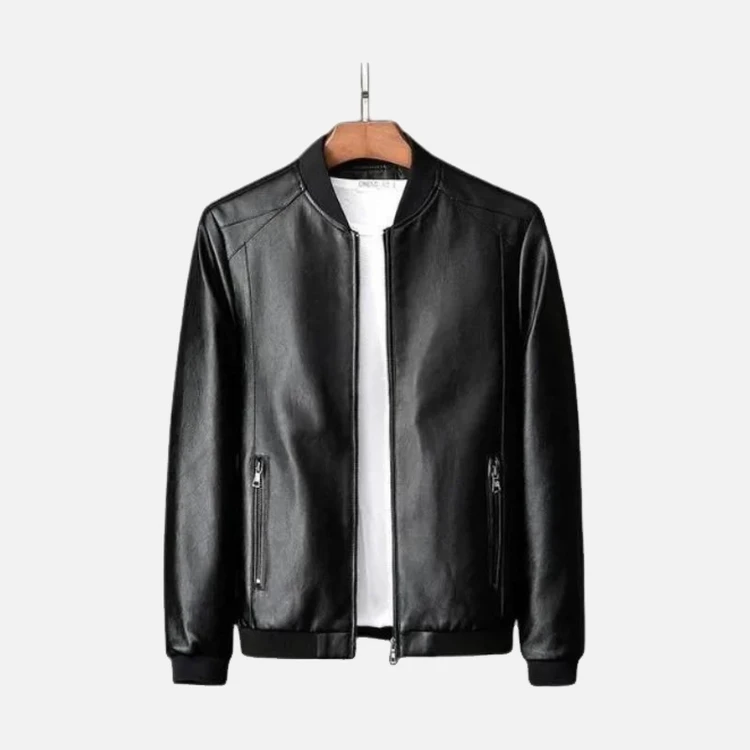 Mens Black Stand Collar Leather Jacket Mens Black Stand Collar Leather Jacket