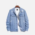 Mens Light Blue Ripped Denim Jacket