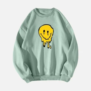 Mint Green Melting Smiley Face Sweatshirt