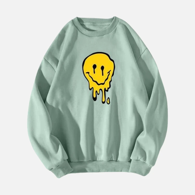 Mint Green Melting Smiley Face Sweatshirt Mint Green Melting Smiley Face Sweatshirt