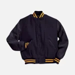 Navy And Gold Stripe Wool Varsity Jacket