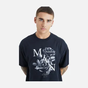 Navy Rose Letter Graphic T-Shirt
