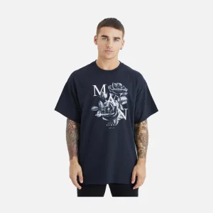 Navy Rose Letter Graphic T-Shirt