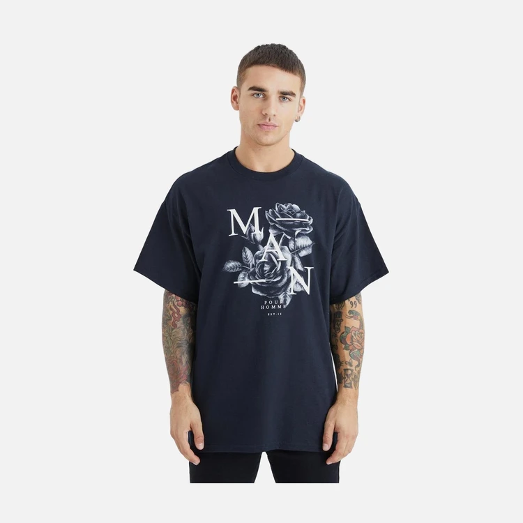 Navy Rose Letter Graphic T-Shirt Navy Rose Letter Graphic T-Shirt