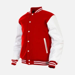 Red And White Leather Sleeve Varsity Jacket