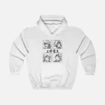 White Anime Character Grid Hoodie
