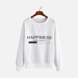 White Happiness Loading Slogan Sweatshirt