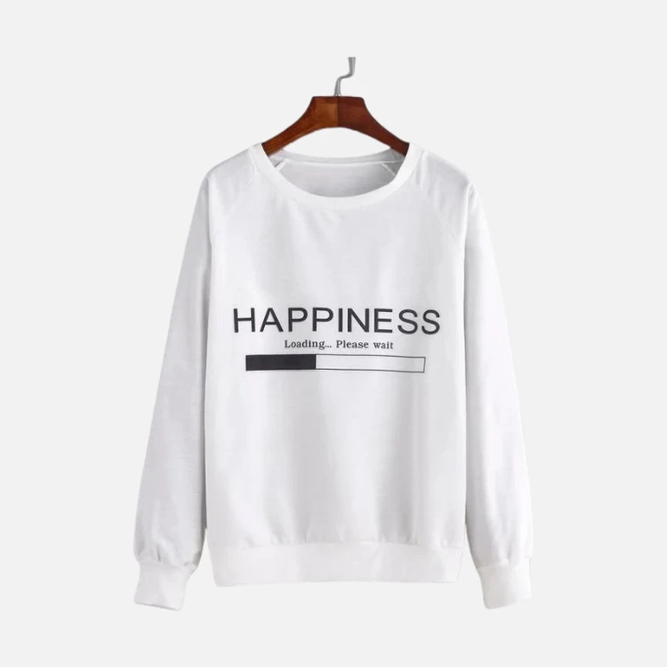 White Happiness Loading Slogan Sweatshirt White Happiness Loading Slogan Sweatshirt