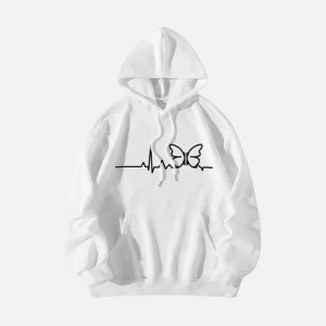 White Heartbeat Butterfly Line Hoodie