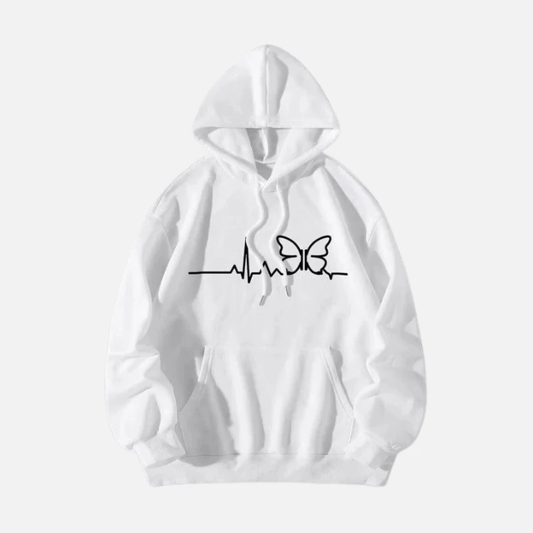 White Heartbeat Butterfly Line Hoodie White Heartbeat Butterfly Line Hoodie