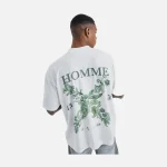 White Homme Floral Back Print T-Shirt