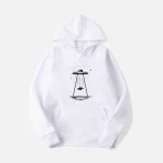 White UFO Abduction Graphic Hoodie