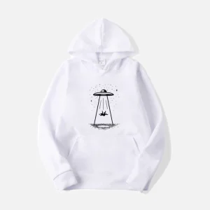 White UFO Abduction Graphic Hoodie