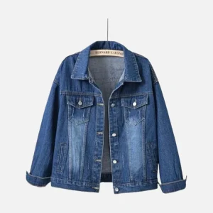 Womens Mid Blue Button Front Denim Jacket